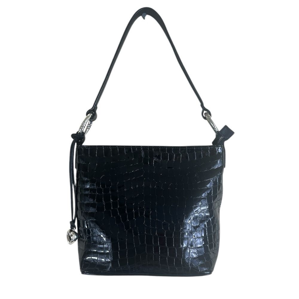 Brighton leather patent shoulder bag croc embossed black color purse